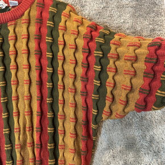 Vintage Weathervane 3D Knit Stripe Sweater L Large Men's Cosby Coogi Style - Picture 6 of 7